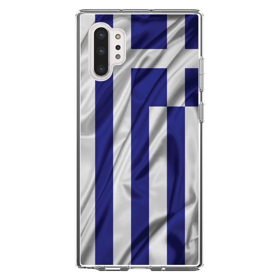 DistinctInk Clear Shockproof Hybrid Case for Galaxy Note 10 PLUS (6.8" Screen) - TPU Bumper, Acrylic Back, Tempered Glass Screen Protector - Greece Waving Flag
