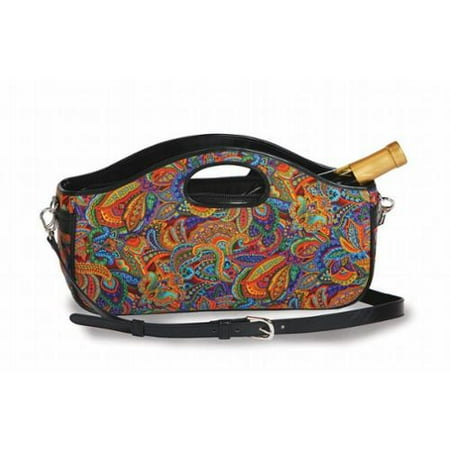 Fashionable Wine Clutch Bottle Tote with Shoulder Strap - Jewel Paisley