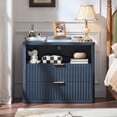 thumbnail image 4 of LEYAOYAO Modern Nightstand with Charging Station Set 2, Mid-Century Wood End Table Side Table for Living Room, Bedroom, Fluted Panel, Blue, 4 of 9