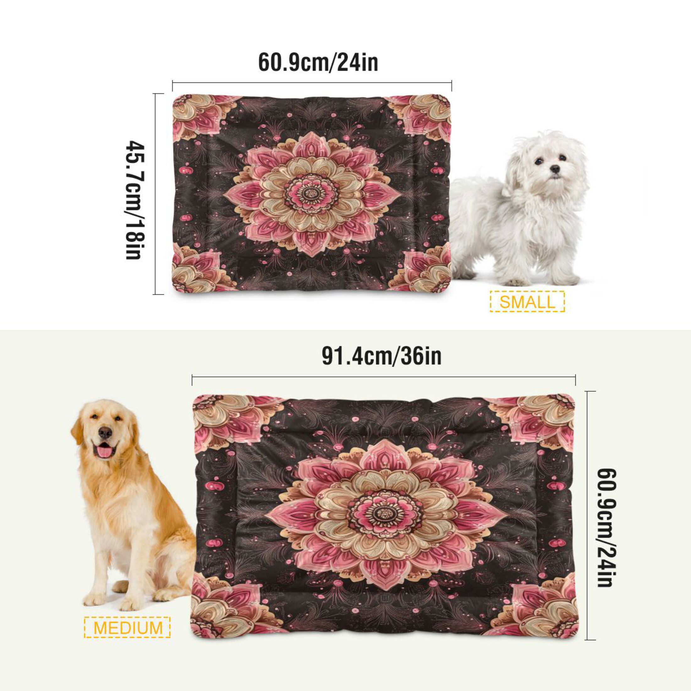 Qxltty Pink Mandala Flowers Ped Pad Wear-resistant and Hard to Bite Through Sleeping Pad for Small Medium Large Dogs Winter Pet Bed 36×24in