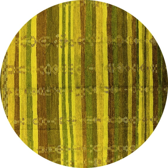 Ahgly Company Machine Washable Indoor Round Solid Yellow Modern Area Rugs, 8' Round