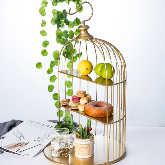 STOBOK 1Pack Vintage Metal Cake Stand Bird Cage Rack Golden Dessert Holder for Baby Showers Graduations Tsgiving