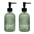 thumbnail image 1 of Set dispensador de jabón, vidrio verde, 400 ml, recargable con bomba negra, 1 of 6