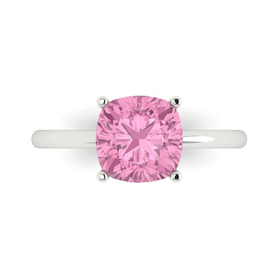 Solitaire Engagement Ring for Women - 2.5ct Simulated Pink Diamond in 14K White Gold Promise Ring