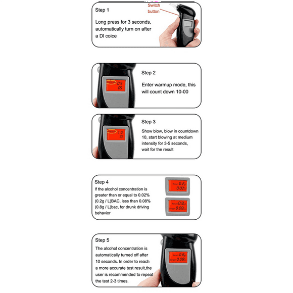 Portable Breath Alcohol Tester Handheld Breathalyzer Alcotest Test