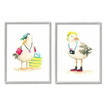 Stupell Industries Sea Bird Tourists Animals & Insects Painting Gray Framed Art Print Wall Art, 11 x 14