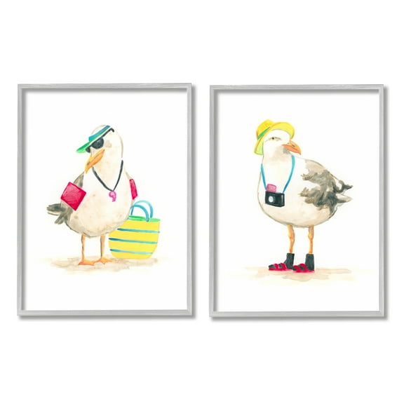 Stupell Industries Sea Bird Tourists Animals & Insects Painting Gray Framed Art Print Wall Art, 11 x 14