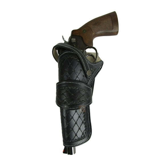 Leather Holster Long Barrel Western Gun Cover Diamond Tooled Black - Left Handed