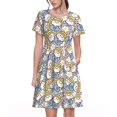 thumbnail image 1 of KLL Mignon Lapin pour Femmes Robe d'Été à Manches Courtes, Robes Plissées Amples Longueur Genou avec Poches, 1 of 6