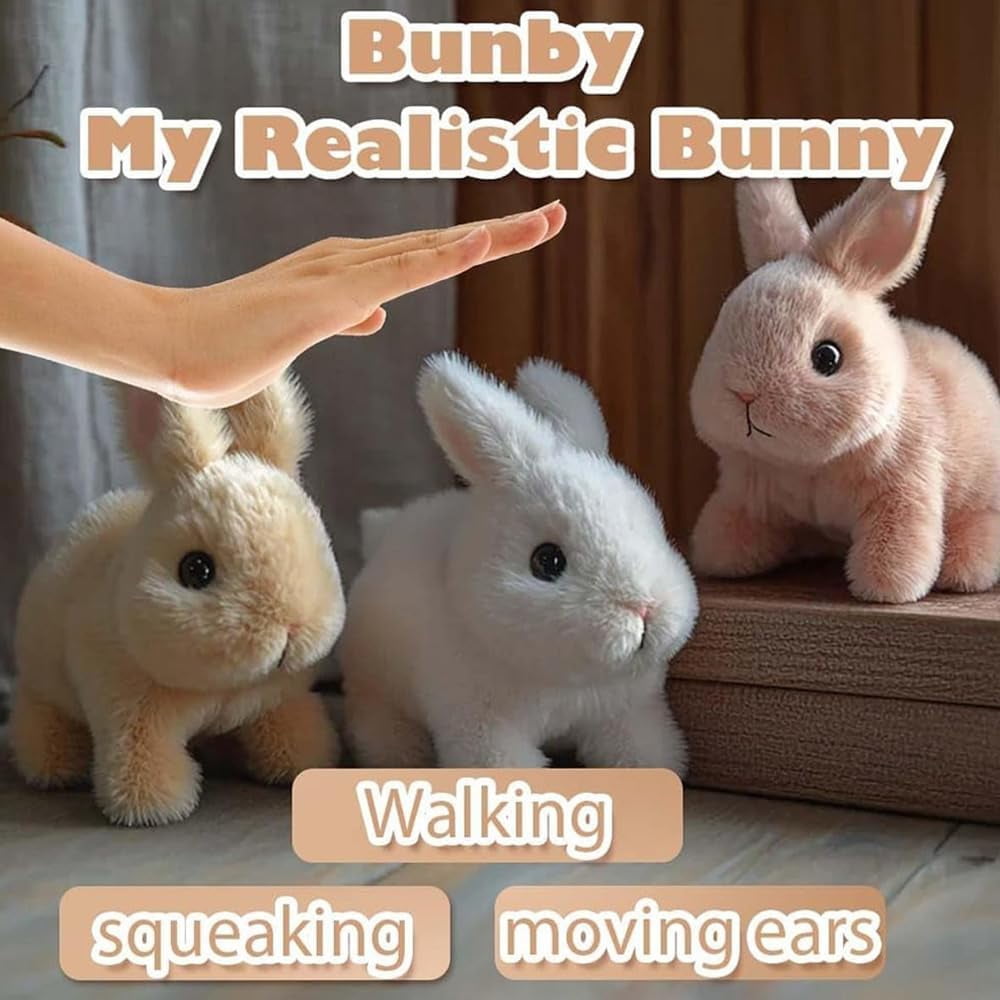 Guvpev 3Pcs Bunby - My Realistic Bunny Toy, Bunny Stuffed Animal with Sounds and Movements, Bunny Toys for Kids, Jumping, Twitching, and Shaking Ears, Handmade Rabbit Interactive Toys for Boys Girls