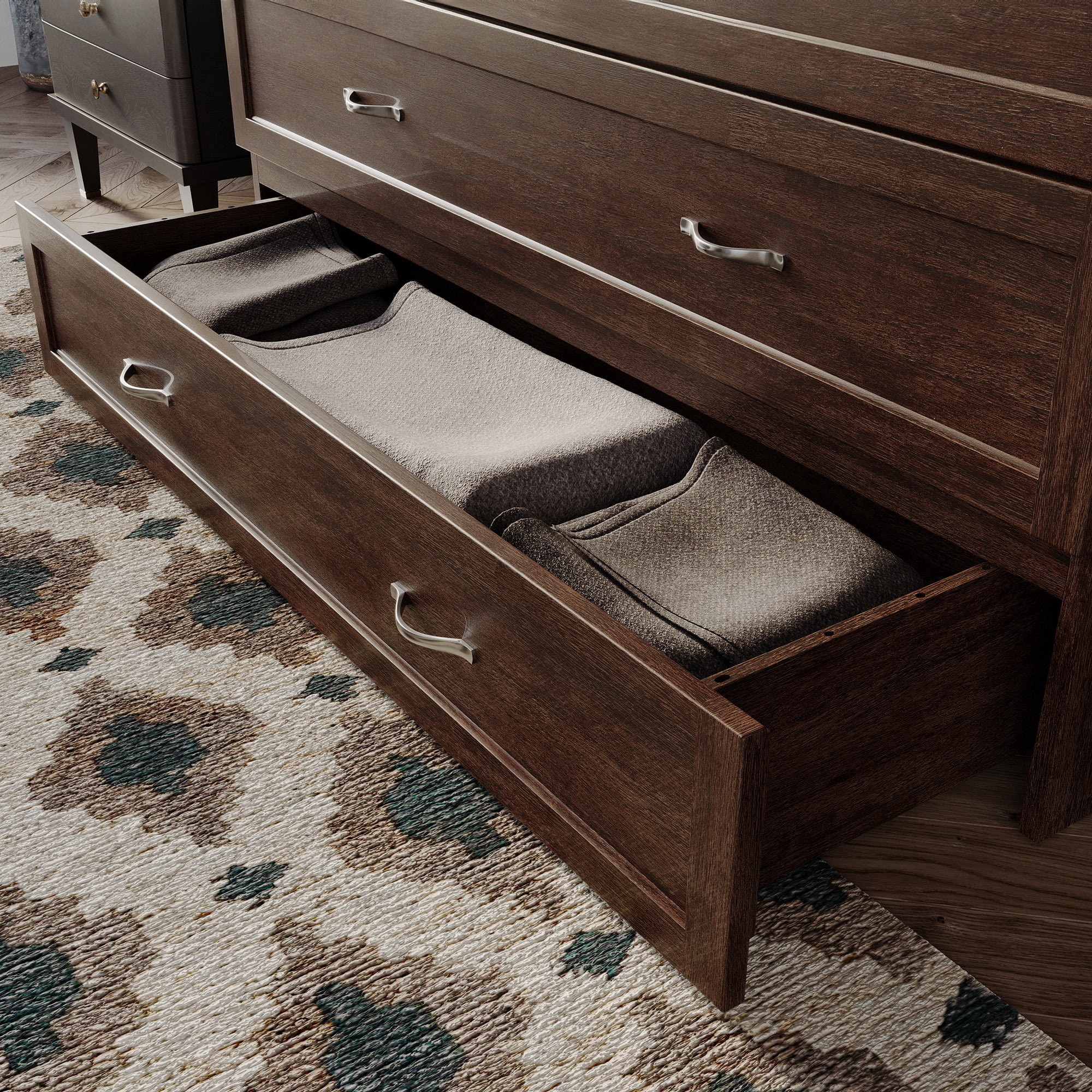 AFI Northfield Full Wood Murphy Bed Chest with 6" Mattress, Drawer & Charger, Burnt Amber