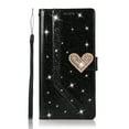 thumbnail image 5 of Shining Wallet Case for Samsung Galaxy S22 with Card Slots Holder Kickstand Flip Folio Cover, Sparkle Bling PU Leather Diamond Heart Love Magnetic Clasp Stylish Case for Women Girls,Black, 5 of 6