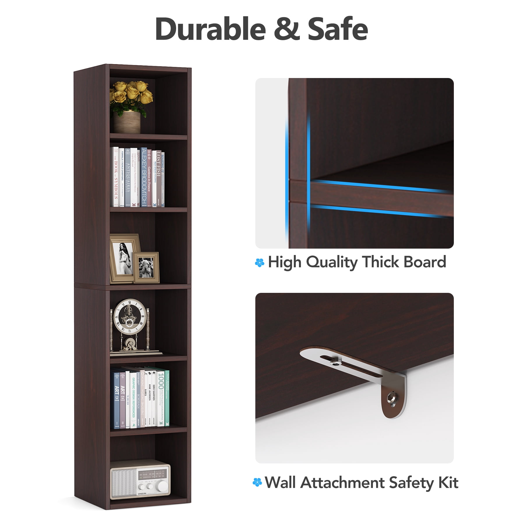 Tribesigns Corner Bookshelf Living Room 6-Tier Bookcase Wood Composite Walnut, 37.47 lb