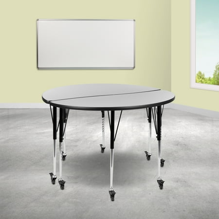 UPC: 0889142934554 | Flash Furniture Emmy 2 Piece Mobile 47.5  Circle Wave Flexible Grey Thermal Laminate Adjustable Activity Table Set