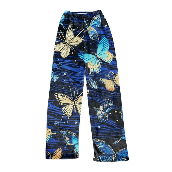 Women's Christmas Printed Plush Pants, Full Length Long Trousers for Winter Casual Wear, Soft and Warm Fleece Material with Festive Design for Women,Blue,2XL