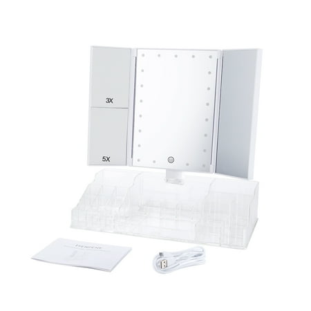 mirror makeup vanity lighted box fascinate tri fold storage led lights touch screen magnification cosmetic case walmart