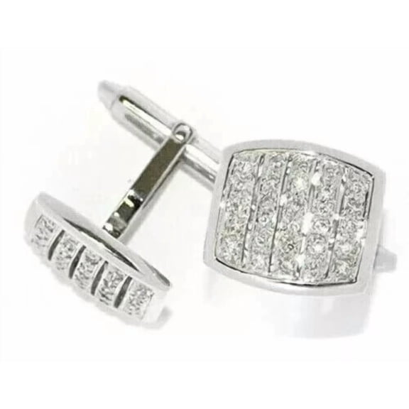 Men's Cufflinks 2.50Ct Round Lab-Created Diamond Cluster 14K White Gold Plated