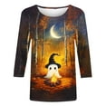 thumbnail image 3 of VKOYWKM Halloween Shirts for Women 3/4 Sleeve T-Shirts Cute Print Halloween Tunic Tops Loose Fit Crew Neck Vintage Blouse, 3 of 4