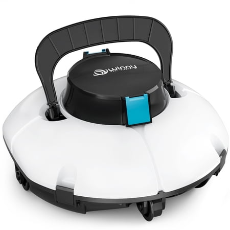 (2026 upgrade) wybot cordless robotic pool cleaner, automatic pool vacuum with dual filters for flat above-ground pools up to 645 sq.ft, 80-min runtime, auto-parking (white & blue)