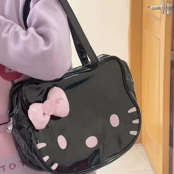 Sanrio bolso de hombro de Hello Kitty para mujer, bolso de mano de cuero PU  con lazo, bolso de mano versátil de dibujos animados lindos, bolso de