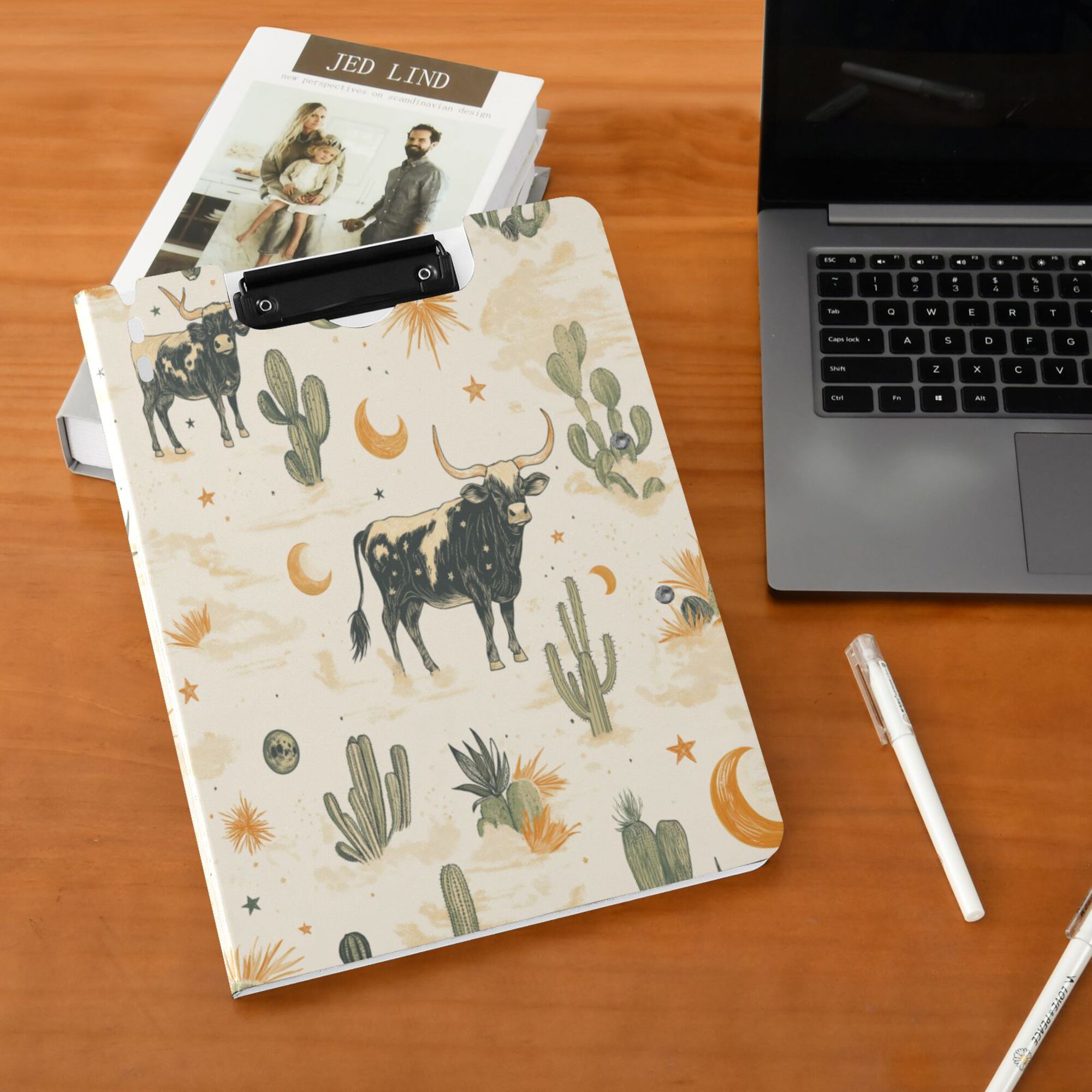 FORMRS A4 Clipboard Folder with Pen Holder Horizontal Foldable School Office Binder, Cowboy Pattern