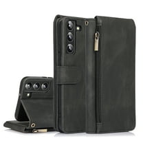 Samsung Galaxy S22 Wallet Case, Dteck Matte PU Leather Flip Cover Zipper Pocket Card Holder Stand Case for Samsung Galaxy S22 6.1 inch 2022,  Black
