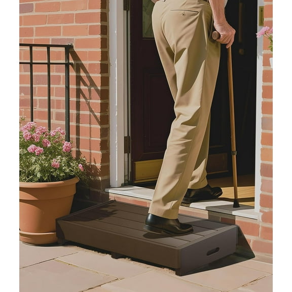 One Step Stool for Elderly,Bamboo High Riser Step Stool for Bed with Fluorescent Function No Assembly Required - 550 Lbs Wooden Mobility Stepping Stool for Bedside,Bathroom,Garden (Brown)