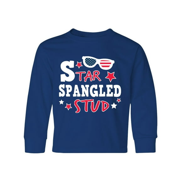 Inktastic Star Spangled Stud with Sunglasses and Stars Long Sleeve Youth T-Shirt