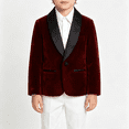 thumbnail image 6 of GiLiling Little Boys Spring Fall Velvet Formal Blazers Lightweight Kids Shawl Lapel Tuxedo Dress Wedding Prom Party Jackets (Wine, 9-10 Years), 6 of 7
