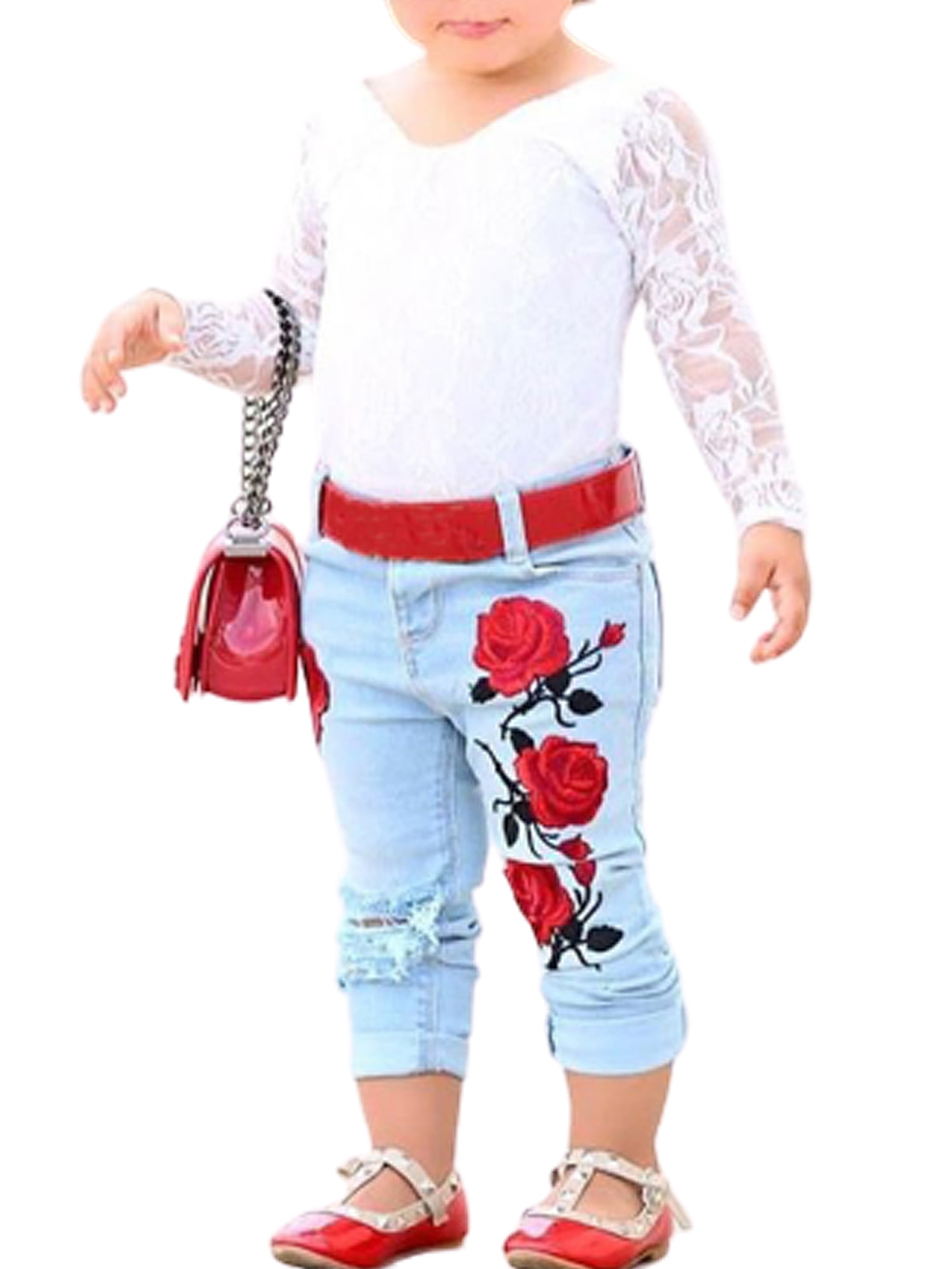 Kids Toddler Baby Girls Lace Long Flutter Sleeve Casual Tee Top Blouse Clothes 