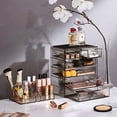 thumbnail image 2 of Acrylic Makeup Organizer Set, 6-Drawer Vanity & Countertop Cosmetic Storage with Small & Wide Compartments, Black-Tint Makeup Storage for Brushes, Jewelry – Holiday Gift for Women & Teens, 2 of 8