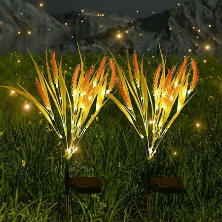 

2 Pcs Solar Powered Flower Lights Waterproof Stake Wheat Decor Light Ear Outdoor Rice Outdoor for Garden Yard Lawn Thanksgiving