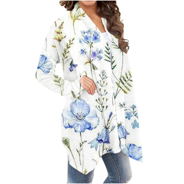 Cardigans d'Été pour Femmes à la Mode à Manches Longues Imprimé Floral Cardigan Veste Haut Cardigan Léger en Liquidation