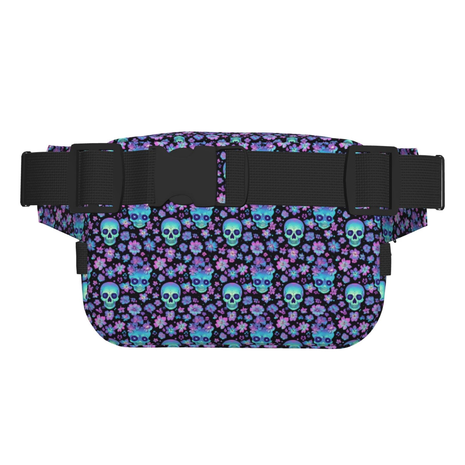 Picia Funny Skull Flower Print Square Double-Layer Waist Bag Mini Adjustable Waist Belt Bag Exercise Running Travel Hiking