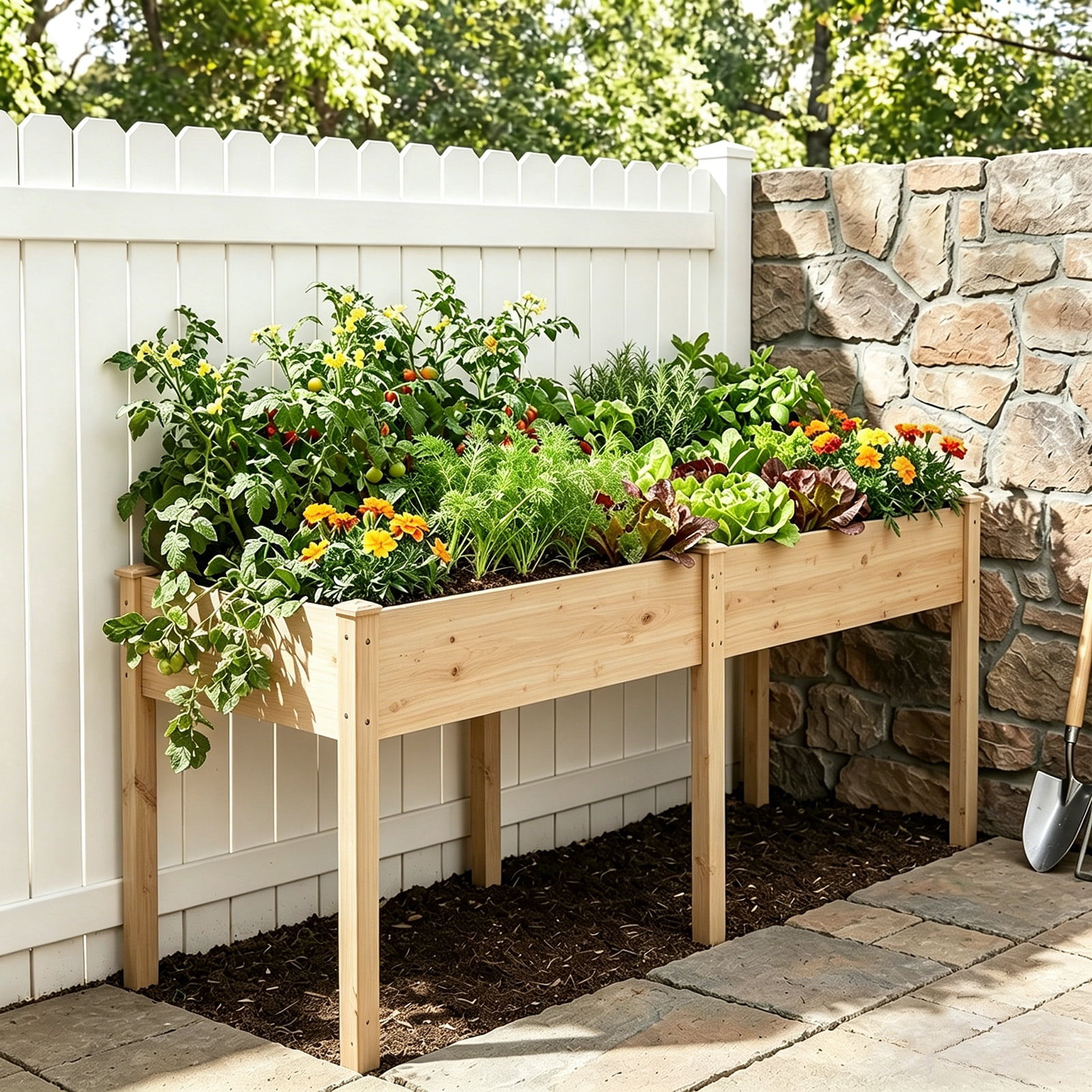 Atilioo Raised Garden Bed with Legs, 72x23x30 Inch Elevated Reinforced Wooden Large Planter Box for Backyard, Patio, Balcony w/ Liner, Natural
