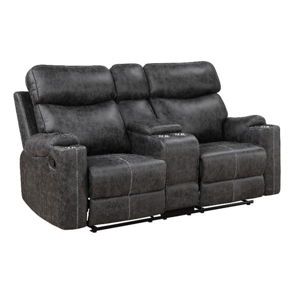 ACME Hirah Microfiber Upholstered Motion Loveseat with Console in Dark Gray