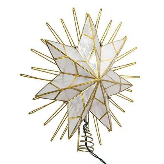 Kurt Adler 7 Point Natural Capiz Star Lighted Tree Topper, Gold