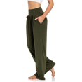 thumbnail image 3 of Bjutir Womens Yoga Pants High Waisted Wide Leg Loose Solid Color Long Pants Summer Beach Vacation Comfortable Home Casual Sport Leggings With Pocket Army Green Xl, 3 of 5