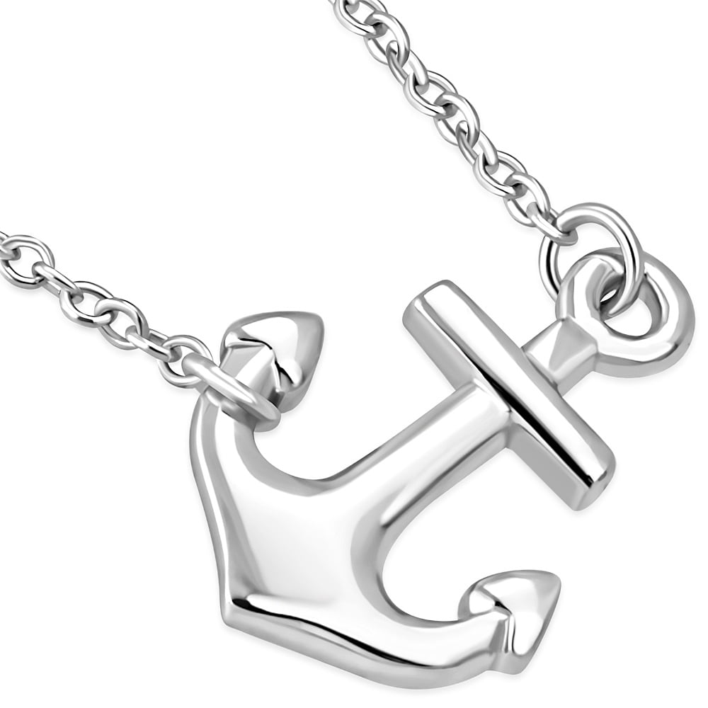 Beaux Bijoux Men's Blue & Silver Anchor Necklace in Stainless