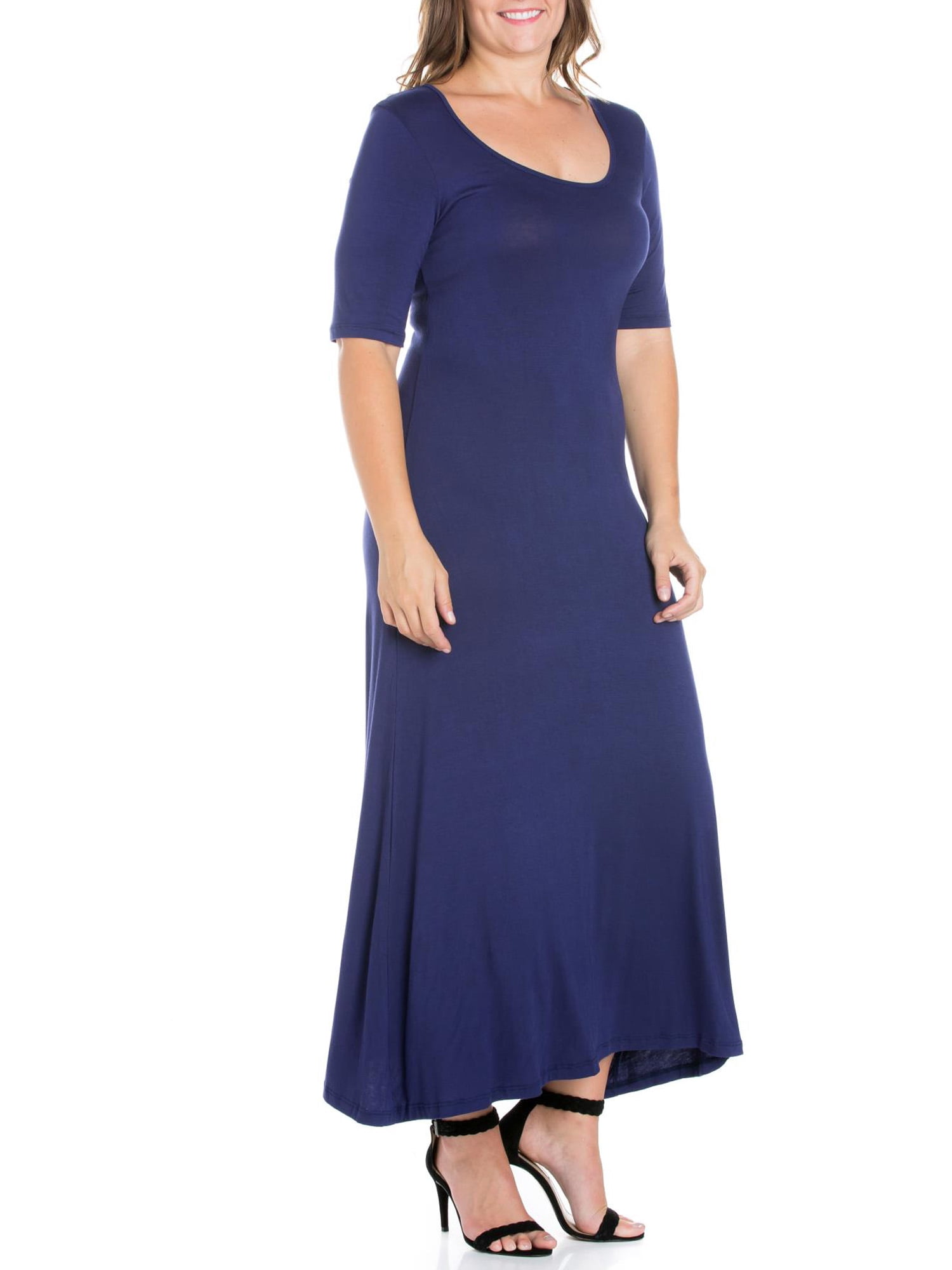 24/7 Comfort Apparel Women's Plus Size Elbow Length Sleeve Maxi Dress