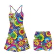 thumbnail image 4 of Garronmavis Womens Athletic Dress Sleeveless Lightweight Athletic Golf Tennis Dress with Built-in Shorts U Neck Travel Vacation Dresses Floral Print Outfits, Colorful Hippie Flowers, Size XL, 4 of 7