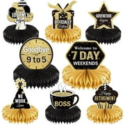 Chinco 8 Pieces CORNET Retirement Centerpiece Party Table Decorations Gold and Black Officially Happy Retirement Honeycomb Decorations for Men Women Party Supplies