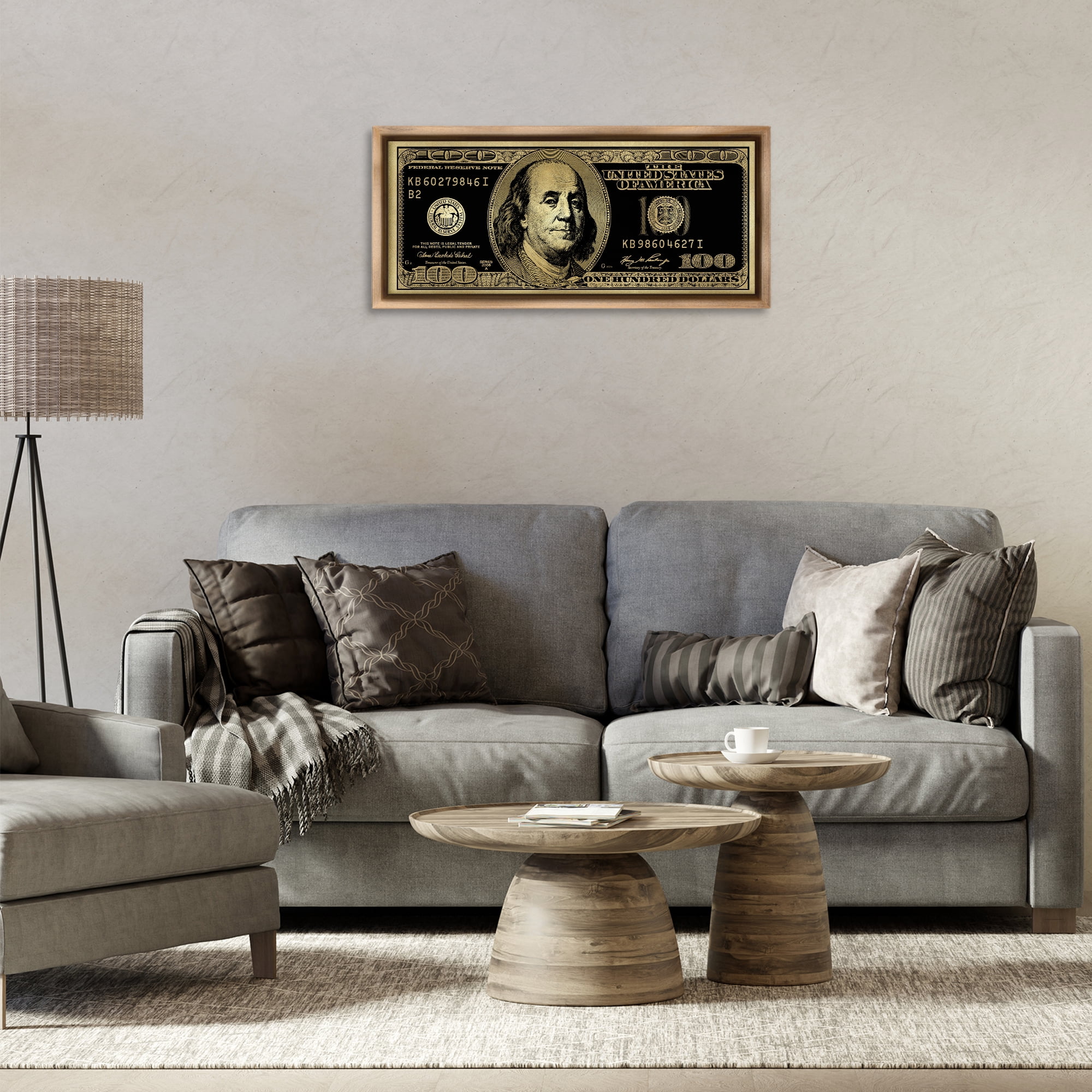Stupell Industries Inverted Hundred Bill Novelty & Humor Painting Brown Floater Framed Canvas Art Print Wall Art, 31 x 14