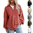 thumbnail image 2 of Samickarr Waffle Knit Sweatshirt for Women Long Sleeve Collared Half Zip Casual Tunic Pullover Fall Fashion Solid Color Loose Blouses, 2 of 6