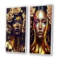 thumbnail image 3 of Designart "Floral Elegance in Gold and Black IX" Woman African American Framed Wall Art Set Of 2 - Gold Fashion Framed Canvas Set For Living Room Decor, 3 of 7