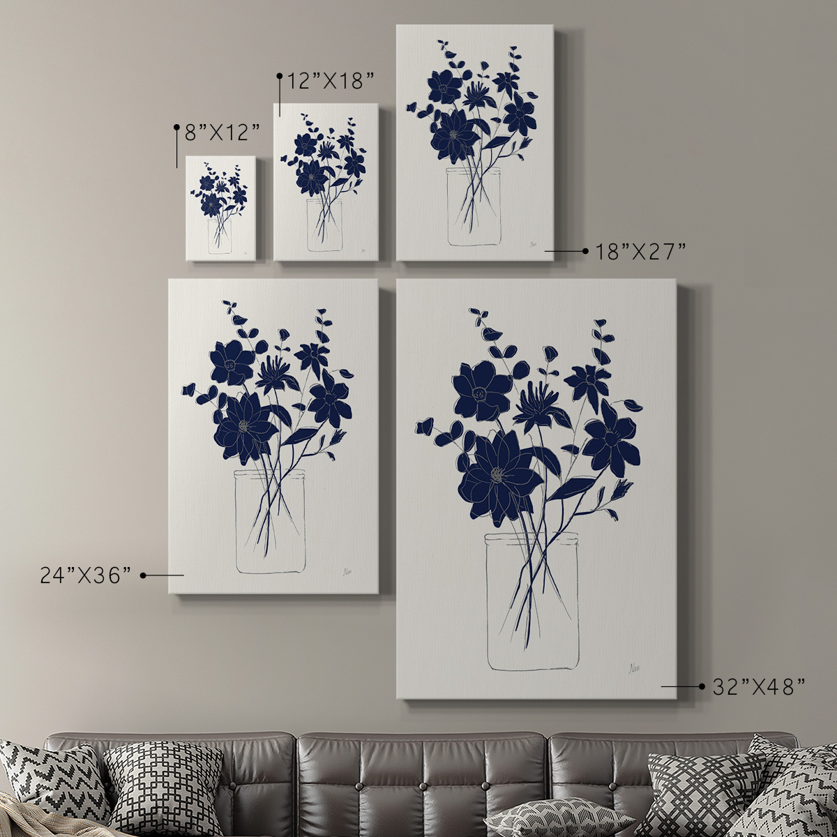 Indigo Sketch Bouquet II Premium Gallery Wrapped Canvas - Ready to Hang