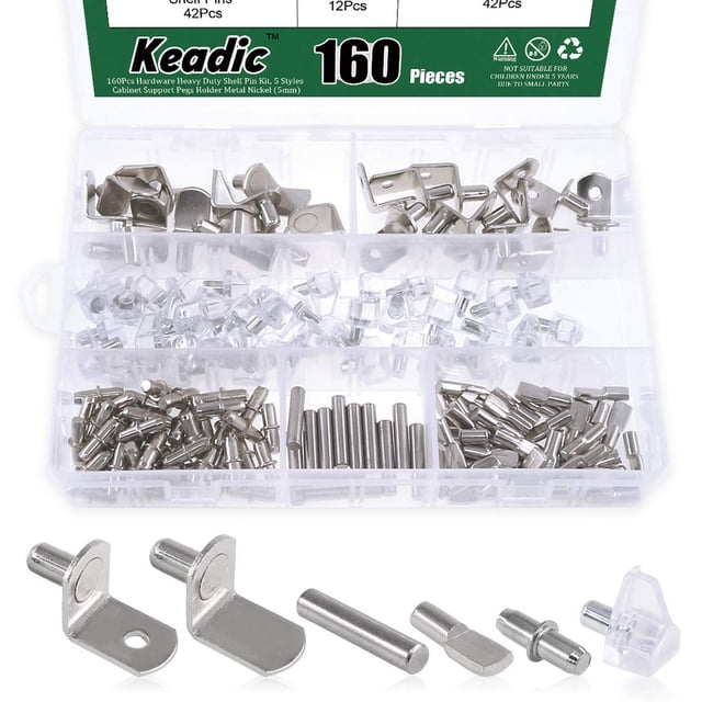 Kit de soportes para repisas Keadic de 160 piezas, niquelados, 5 mm y 6 mm