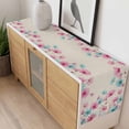 thumbnail image 4 of Blue Pink Flowers Table Runner 70 Inches Long Farmhouse Dress Scarves, Spring Garden Floral Rustic Burlap Dining Tablerunner for Coffee Table/Kitchen Island/Party Décor, 13" x 70", 4 of 8