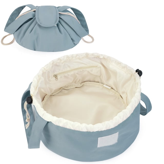 Bolsa de maquillaje Narwey Barrel con cordón, grande, azul grisáceo