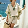 thumbnail image 6 of TGPMGRZ Women's 2026 Summer Boho 2 Piece Linen Vacation Outfits Loose V Neck Top Elastic Waist Casual Shorts Matching Set, 6 of 7